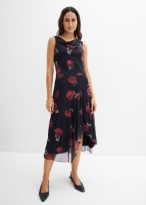 bonprix Midikleid aus softem Mesh, schwarz, Gr.52/54 (XXL), floral bedrucktes Midikleid aus softem Mesh mit asymmetrischem Saum