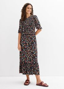 bonprix Midi-Jerseykleid aus Viskose-Mix, schwarz, Gr.48/50 (XL), Modernes Kleid mit Smock-Einsatz, aus Viskose