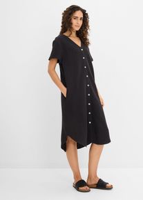 bonprix Blusenkleid aus softem Musselin, schwarz, Gr.52, Kleid in schmeichelhafter A-Linie mit seitlichen Eingriffstaschen und abgerundeten Saum, aus 100% Baumwolle,Musselin