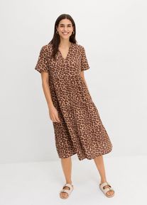 bonprix Kleid aus weichem Musselin, braun, Gr.42, weit geschnittenes Kleid aus reiner Baumwolle, aus 100% Baumwolle