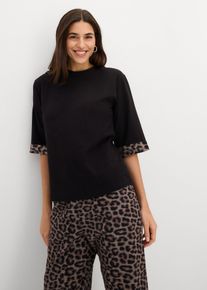 bonprix Leo-Jerseyshirt aus Baumwoll-Mix, schwarz, Gr.40/42 (M), hochgeschlossenes Jerseyshirt, 95% Baumwolle (organic)