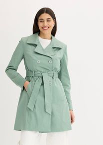 bonprix Trenchcoat aus Baumwolle, gr&uuml;n, Gr.50, Charmanter Trenchcoat mit doppelreihiger Knopfleiste und Bindeg&uuml;rtel., 97% Baumwolle