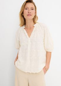 bonprix Tunikabluse aus reiner Baumwolle, wei&szlig;, Gr.50, Mit dekorativer Blumenstickerei, aus 100% Baumwolle