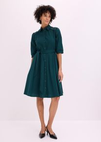 bonprix Hemdblusenkleid mit Spitze und Bindeband, gr&uuml;n, Gr.42, Charismatisches Hemdblusenkleid mit Eingriffstaschen und Taillenband zum Binden, 72% Baumwolle