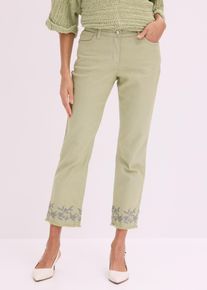 bonprix Twillhose mit Stickerei, gr&uuml;n, Gr.46, schicke Twillhose mit Stickerrei, 82% Baumwolle
