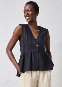 bonprix Weste aus reinem Leinen, schwarz, Gr.36, modische Weste aus Leinen Premium Qualit&auml;t und schm&uuml;ckendem Sch&ouml;&szlig;chen, aus Leinen