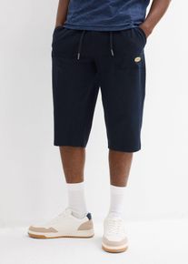 bonprix Sweat-Longbermuda in Denimoptik mit Dehnbund, blau, Gr.64/66 (3XL), L&auml;ssige Sweat-Longbermuda in Regular Fit mit sportlichen Kordelz&uuml;gen und coolem Badge, 70% Baumwolle