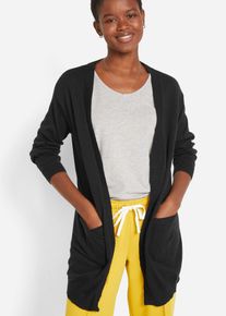 bonprix Baumwoll-Feinstrickjacke, schwarz, Gr.48/50 (XL), D&uuml;nne Strickjacke mit &uuml;berschnittenen Schultern, aus 100% Baumwolle