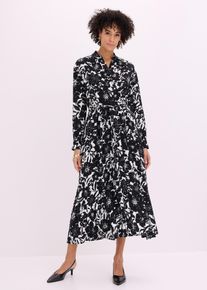 bonprix Hemdblusenkleid aus Viskose, schwarz, Gr.44, schickes Hemdblusenkleid aus Satin