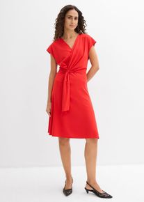 bonprix Midikleid aus Punto di Roma, rot, Gr.36/38 (S), Midikleid mit V-Ausschnitt und leichten Fl&uuml;gel&auml;rmeln, aus Punto di Roma,Viskose