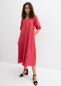 bonprix Midikleid aus reiner Baumwolle, rot, Gr.46, modisches Midikleid in ausgestellter A-Linien Form, aus festem Baumwoll-Popeline mit Puff&auml;rmeln, aus 100% Baumwolle