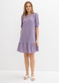 bonprix Kleid aus Musselin, lila, Gr.52, Musselin-Kleid mit Volant und Puff&auml;rmeln, aus Musselin
