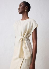 bonprix Shirt aus reinem Leinen mit Webbesatz, beige, Gr.36/38 (S), modernen Premium Leinen-Shirt vorne zum Binden, aus Leinen