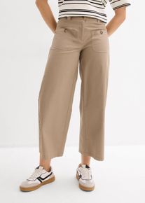 bonprix Wide Leg Hose High Waist Bequembund, braun, Gr.52, L&auml;ssige Culotte aus Twill mit 7/8 Bein und aufgesetzten Taschen, 98% Baumwolle