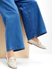 bonprix Loafer mit Metallic-Details, beige, Gr.41, Sch&ouml;ner Boucl&eacute;-Loafer mit Metallic-Details