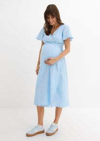 bonprix 2-in-1 Umstands- und Stillkleid aus Baumwoll-Musselin, blau, Gr.50, Wadenlanges Wickelkleid f&uuml;r die Schwangerschaft und danach, 100% Baumwolle