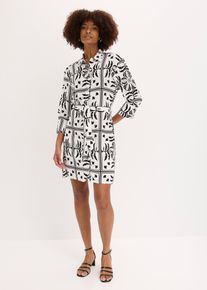 bonprix Hemdblusenkleid aus flie&szlig;ender Viskose, schwarz, Gr.54, modisch bedrucktes Hemdblusenkleid aus flie&szlig;ender Viskose mit Knopfleiste vorne und Bindeband in der Taille, aus Viskose