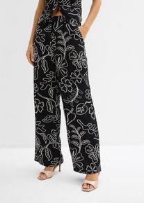 bonprix Marlenehose, schwarz, Gr.40, modisch bedruckte Marlenehose mit Knopfverschluss vorne