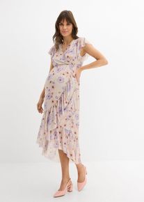 bonprix 2-in-1 Umstands- und Stillkleid aus elastischem Mesh, beige, Gr.52/54 (XXL), Festliches Umstands- und Stillkleid mit Blumen-Druck