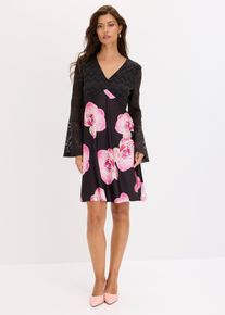 bonprix Jerseykleid mit Spitze, schwarz, Gr.44/46 (L), Boho-Kleid mit Spitzen-Einsatz im Oberteil und Jersey-Rock