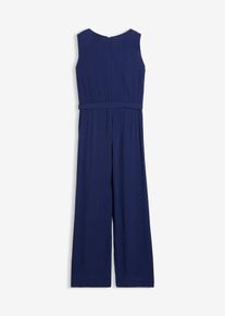 bonprix Jumpsuit aus strukturiertem Crinkle, blau, Gr.134, Eleganter Crinkle-Jumpsuit im Palazzo-Stil f&uuml;r M&auml;dchen: V-Ausschnitt mit R&uuml;schen, flie&szlig;ender Schnitt, separate Bindeg&uuml;rtel &ndash; ein femininer Look f&uuml;r besondere Anl&auml;sse!, aus Viskose
