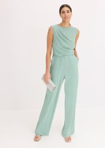 bonprix Overall aus gl&auml;nzendem Satin, gr&uuml;n, Gr.38, Modern und elegant: Weit geschnittener Overall aus gl&auml;nzendem Satin mit Drapierung im Oberteil