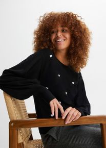 bonprix Feinstrickpullover aus Viskose-Mix, schwarz, Gr.36/38 (S), bequemer Pullover mit Stickerei