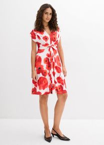 bonprix Jerseykleid, beige, Gr.44/46 (L), floral bedrucktes Jerseykleid mit Knoten-Optik vorne