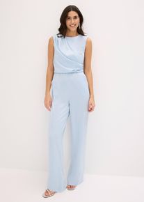 bonprix Overall aus gl&auml;nzendem Satin, blau, Gr.40, Modern und elegant: Weit geschnittener Overall aus gl&auml;nzendem Satin mit Drapierung im Oberteil