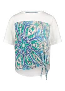 T-Shirt Cartoon "Rundhals-Shirt mit Schleifenknoten", Damen, Gr. 38, blau (wei&szlig;, blau), Obermaterial: 100% Baumwolle CO., Shirts T-Shirt