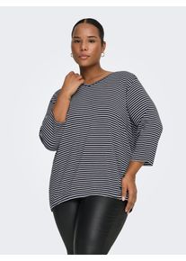 3/4-Arm-Shirt Only CARMAKOMA "CARLINA 3/4 SLEEVE V-NECK BLOUSE JRS", Damen, Gr. XL, night sky stripes:cloud dancer, Jersey, Obermaterial: 96% Viskose, 4% Elasthan, gestreift, normal, V-Ausschnitt, Shirts 3/4-Arm-Shirt