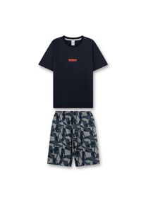 Schlafanzug Sanetta "Pyjama Pyjama Teens kurz Camouflage", Jungen, Gr. 152, bunt (dunkelblau), Obermaterial: 100% Baumwolle CO., Homewear-Sets Schlafanzug