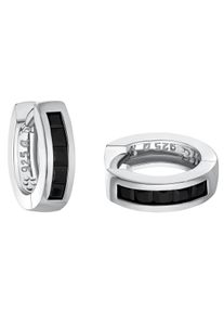 Paar Creolen Amor "Black Hoops", silber (silberfarben, schwarz, schwarz), Ohrringe, Damen, Silber 925 (Sterlingsilber), Paar Creolen, mit Zirkonia (synth.)