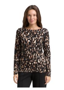 Langarmshirt Tom Tailor, Damen, Gr. XL, braun sparkle design, Single Jersey, Obermaterial: 48% Baumwolle, 47% Modal, 5% Elasthan, gemustert, regular fit normal, U-Boot-Ausschnitt, gerader Abschluss, Shirts Langarmshirt, mit All-Over Print