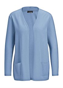 Strickjacke GOLDNER "Kurzgr&ouml;&szlig;e Cardigan in langer offener Form", Damen, Gr. 19, blau, Obermaterial: 100% Kaschmir WS., figurumspielend, eng Rippe, Pullover Strickjacke, Aufwendig in Form gestrickt