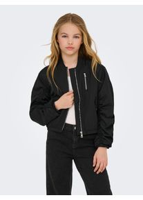 Bomberjacke KIDS Only "KOGMINNA LIFE BOMBER CP OTW NOOS", M&auml;dchen, Gr. 140, schwarz, Web, Obermaterial: 100% Polyester, unifarben, Basic taillenbedeckt, elastischer Bund, Jacken Bomberjacke, mit modischen Raffungen am Arm