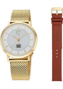 Funkuhr ETT "Atacama", gold (goldfarben, cognacfarben), Armbanduhren, Damen, Funkuhr, Armbanduhr, Herrenuhr, Datum, Solar, ideal auch als Geschenk