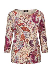 Kurzarmshirt GOLDNER "Kurzgr&ouml;&szlig;e Florales Jerseyshirt, Paisley-Muster", Damen, Gr. 24, bunt (bunt, gemustert), Obermaterial: 95% Baumwolle CO. 5% Elasthan EL., Shirts Kurzarmshirt, U-Boot-Ausschnitt