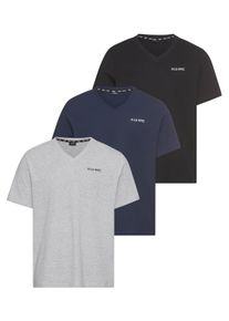 H.I.S. V-Shirt H.I.S, Herren, Gr. XL (56/58), blau (schw, grau, blau), Single Jersey, Obermaterial: 100% Baumwolle. Obermaterial Melange: 90% Baumwolle, 10% Viskose, unifarben, Basic, slim fit normal, V-Ausschnitt, Shirts V-Shirt, Kurzarm, Slim Fit, aus Baumwolle