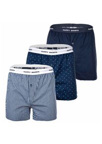 Webboxer Happy Shorts "Web-Boxershorts 3er Pack", Herren, Gr. XL, blau (blau muster), Obermaterial: 100% Baumwolle CO., Unterhosen Webboxer