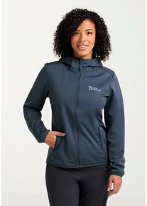 Softshelljacke Jack Wolfskin "WINDHAIN HOODY W", Damen, Gr. S (36), blau (midnightsky), Oberstoff: 100% POLYESTER. Futter: 100% POLYESTER, Jacken Softshelljacke