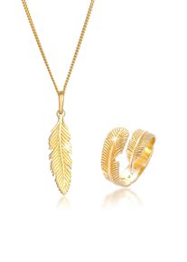 Ohrring und Ketten Set Elli "Schmuckset Feder Boho Festival 925 Silber" Gr. 45, gold, Schmuck_Sets, Damen, Blacklist, Silber 925 (Sterlingsilber), Ohrring und Ketten Set