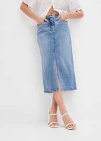 Jeansrock bonprix, Damen, Gr. 42, blau denim, Denim/Jeans, Obermaterial: 99% Baumwolle, 1% Elasthan, Abriebeffekte, unifarben, regular fit ca. Mitte Wade, R&ouml;cke Jeansrock, regular fit, mit Gehschlitz, 5-Pocket-Stil
