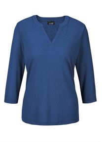 Kurzarmshirt GOLDNER "Kurzgr&ouml;&szlig;e Modisches 3/4-Arm-Oberteil", Damen, Gr. 22, blau (royalblau), Obermaterial: 80% Polyester PES. 20% Viskose CV., Basic, normal, V-Ausschnitt, Tubular, Shirts Kurzarmshirt, Formblende