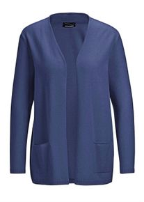 Strickjacke GOLDNER "Cardigan in langer offener Form", Damen, Gr. 50, blau (marine), Obermaterial: 100% Kaschmir WS., figurumspielend, eng Rippe, Pullover Strickjacke, Aufwendig in Form gestrickt