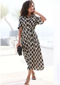 Hemdblusenkleid Vivance, Damen, Gr. 34, N-Gr, schwarz, beige bedruckt, Web, Obermaterial: 100% Viskose, bedruckt, figurumspielend ca. Mitte Wade, Rundhals, Raglan&auml;rmel, Kleider Hemdblusenkleid, mit grafischem Muster, Topseller