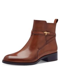 Stiefelette Tamaris, Damen, Gr. 38, braun (cognac used), Glattleder, unifarben, Schuhe Stiefelette, Blockabsatz, Businessschuh, Ankleboots mit T-Logoverszierung