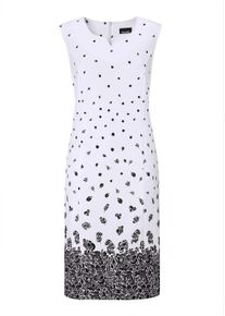 Abendkleid GOLDNER "Kurzgr&ouml;&szlig;e Etuikleid mit Blumenprint, Jersey", Damen, Gr. 23, K-Gr, schwarz-wei&szlig; (schwarz, wei&szlig;, gemustert), Obermaterial: 95% Polyester PES. 5% Elasthan EL., keine/nicht relevant, Kleider Abendkleid, Gehschlitz