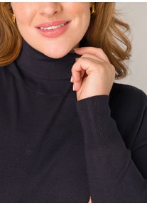 Rollkragenpullover Base Level Curvy "Yuena", Damen, Gr. 48, blau (dunkelblau), Strick, Obermaterial: 80% Viskose, 20% Polyamid, figurbetont h&uuml;ftlang, 1-Knopf-Manschette, Pullover Rollkragenpullover