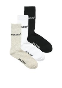 Jack & Jones Freizeitsocken JACK & JONES "JACSOHO TENNIS SOCKS 3 PACK NOOS", Damen, wei&szlig; (schwarz pack:wei&szlig;, light grau melange), Baumwollmischung, meliert, Socken Freizeitsocken, mit Logostickerei